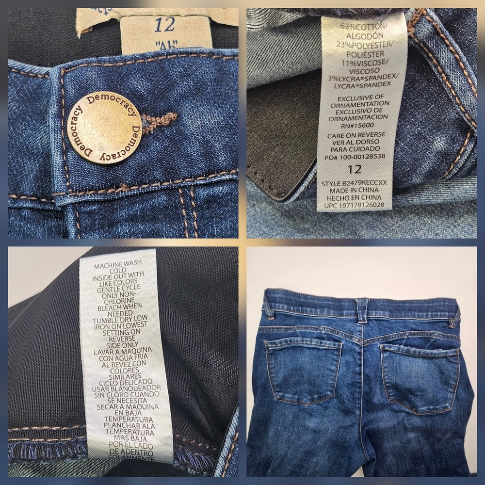 Democracy Jeans Women 12 Blue Ab Technology Bootcut Dark Wash Distressed - Picture 10 of 10